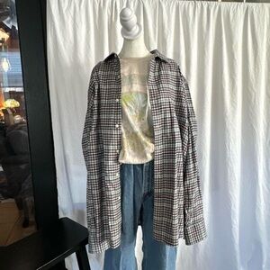 Cremiux - unisex grey and navy plaid button up flannel - size XXL